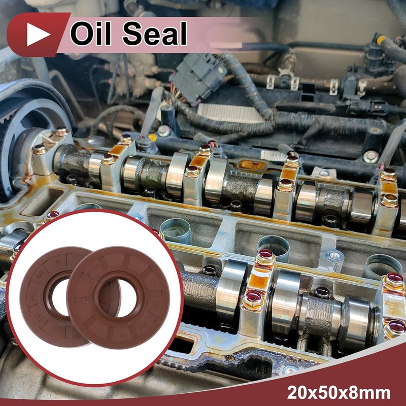 HEROFFIX Universal Oil Seal TC Seal Ring Rotary Shaft Seal 20x50x8mm High Pressure FKM Rubber Brown 2 Pcs - Image 2
